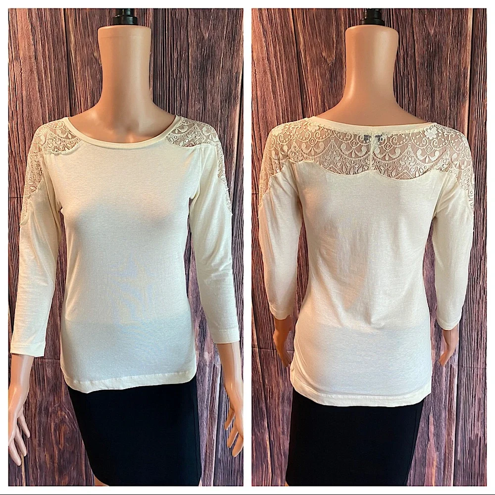 Banana Republic sz small white cream lace stretch bodycon quarter sleeve